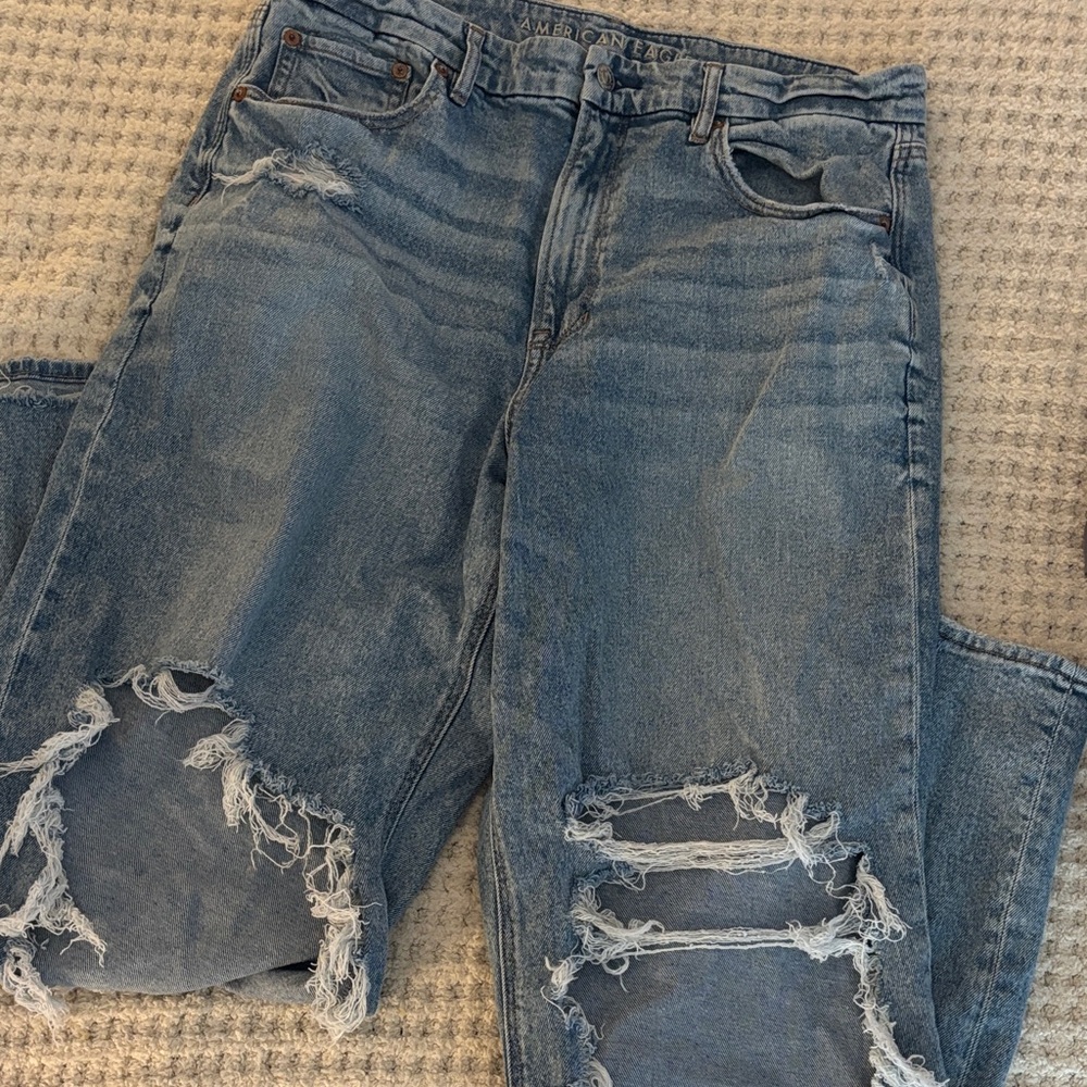 American Eagle Outfitters Ripped Blue Wide Leg Jeans